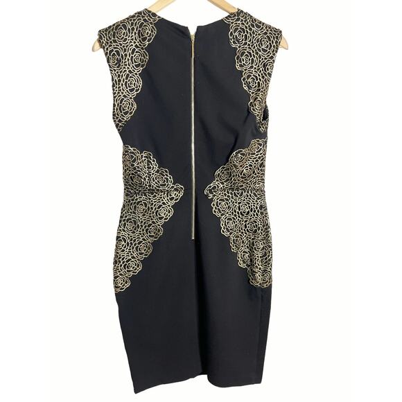Erin by Erin Fetherston Shelby Black Gold Appliqué Sheath Cocktail Dress Size 4 - Picture 10 of 10
